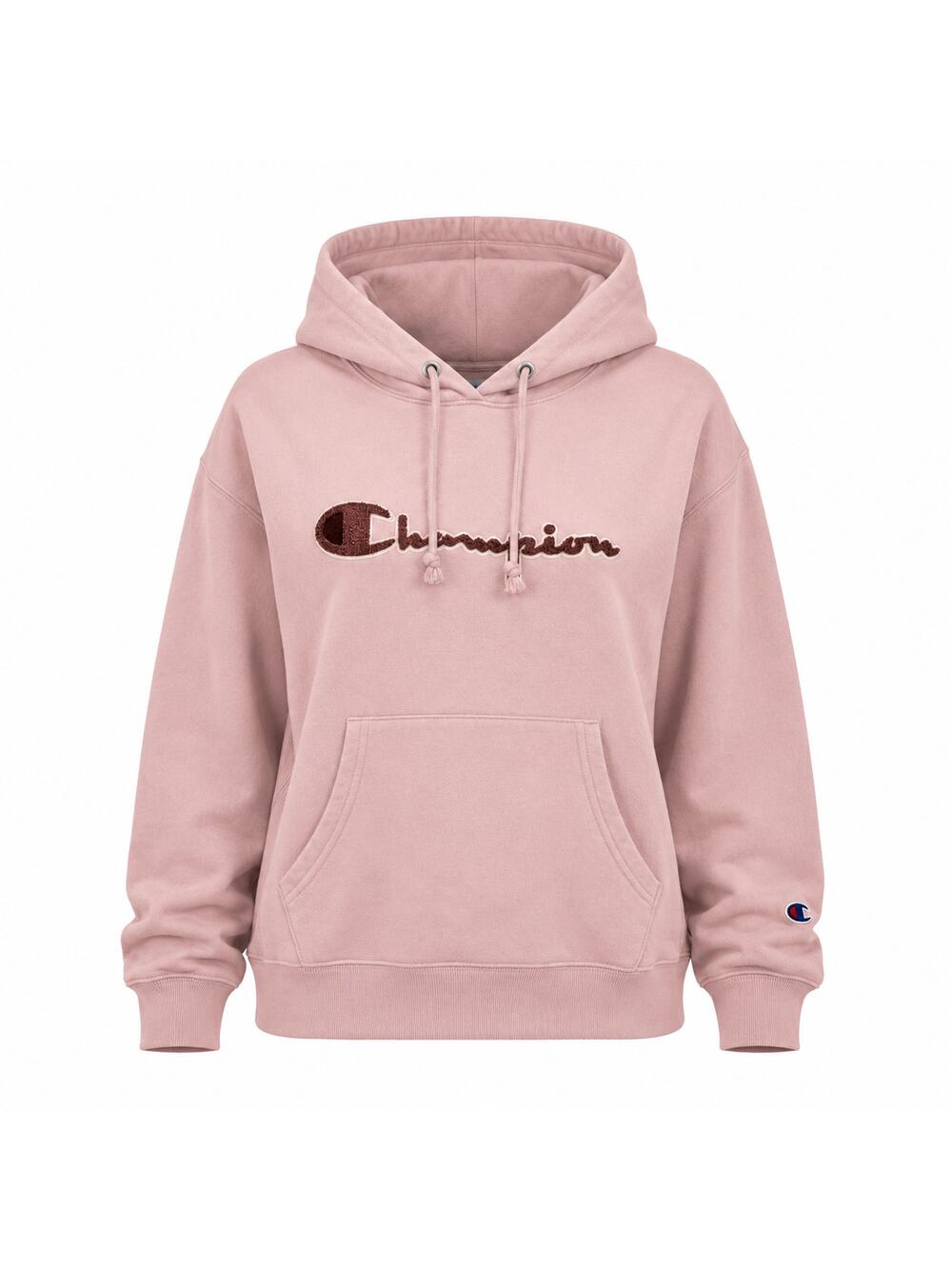 Champion Reverse Weave Hoodie Pink Medium Script Logo Pullover Sweatshirt